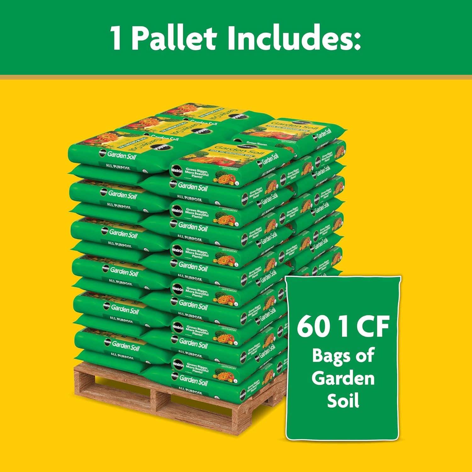 image:imageMiracleGro Garden Soil All Purpose Bulk Pallet for InGround Use Feeds up to 3 Months Amends Vegetable Flower and Plant Beds 1 cu ft Bags Pallet of 60Pallet