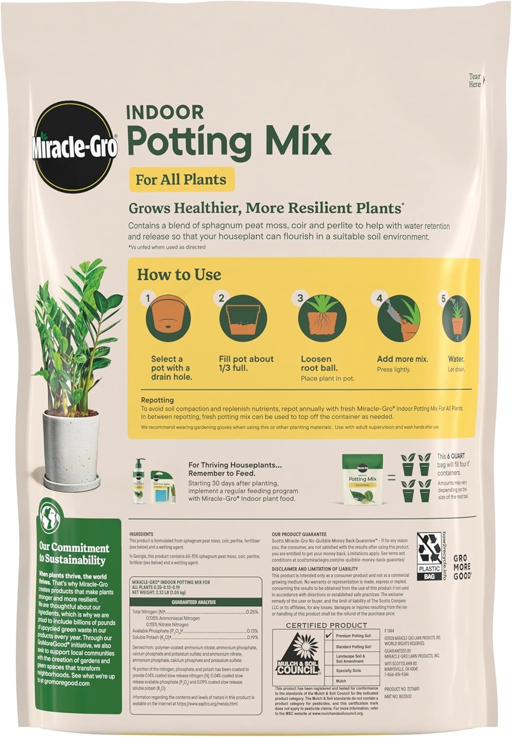 image:imageMiracleGro Indoor Potting Mix for All Plants 16 qt 2Pack6 qt Care Bundle